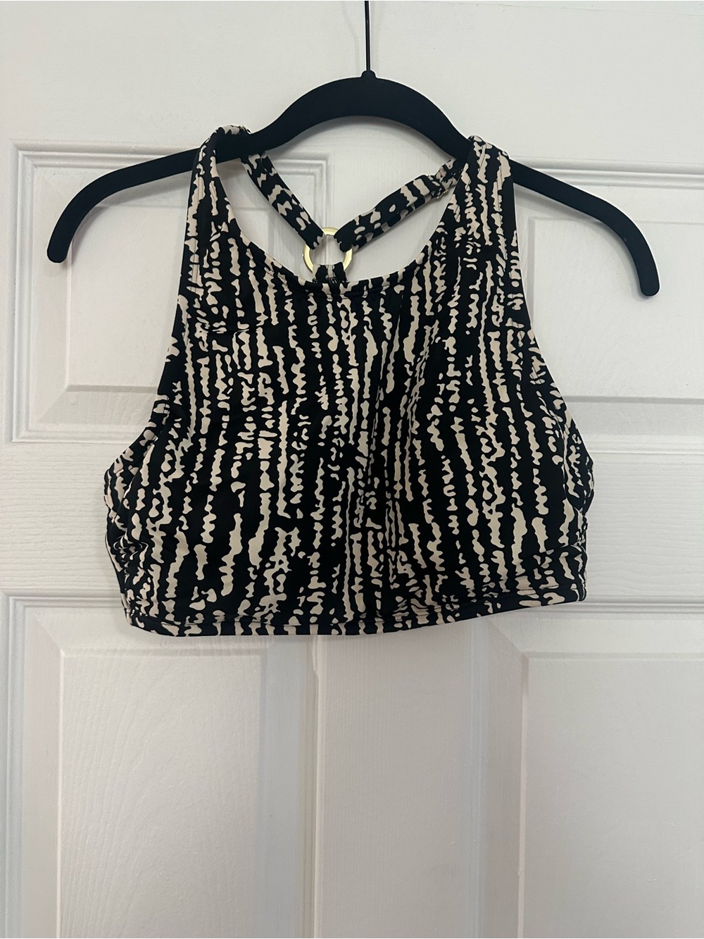Kona Sol Black & Cream High Neck Bikini Top with Ring Detail